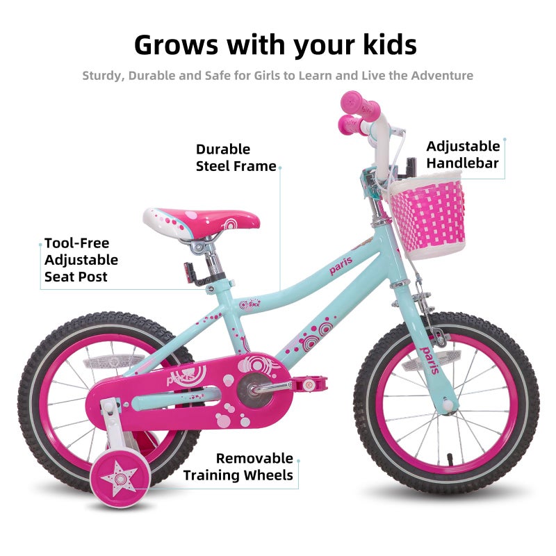 JOYSTAR 14 Inch Girls Bike for 3-5 Years Old Kids Toddler Bike with Training Wheels and Handbrake for Early Rider Birthday Gift Kids' Bicycles Blue - Image 2